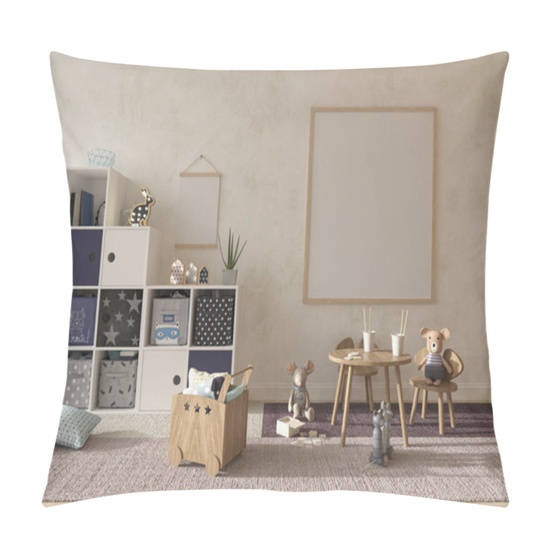 Personality  Children Room Interior Scandinavian Style With Mock Up Frame On Wall Background Pillow Covers