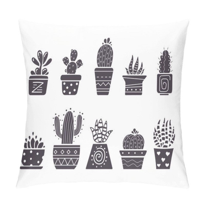 Personality  Cactus Hand Draw Icons In Cartoon Style On White Background. Home Plants Cacti And Succulent Set. Pillow Covers