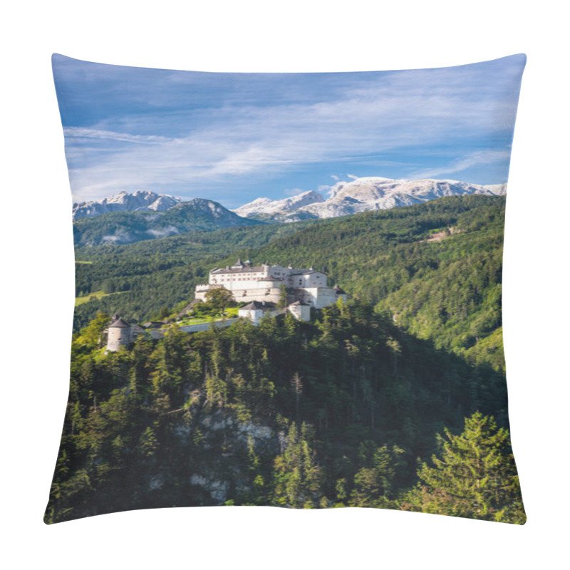 Personality  Beautiful Hohenwerfen Castle In Austria On Rocky Hill With Alps  Pillow Covers