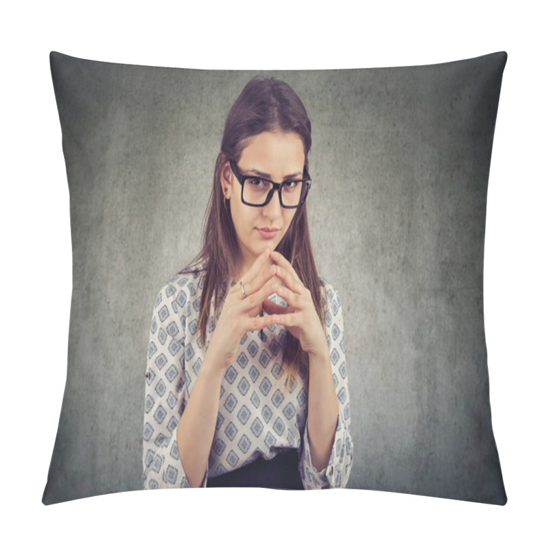 Personality  Sly Young Woman Planning Revenge Pillow Covers