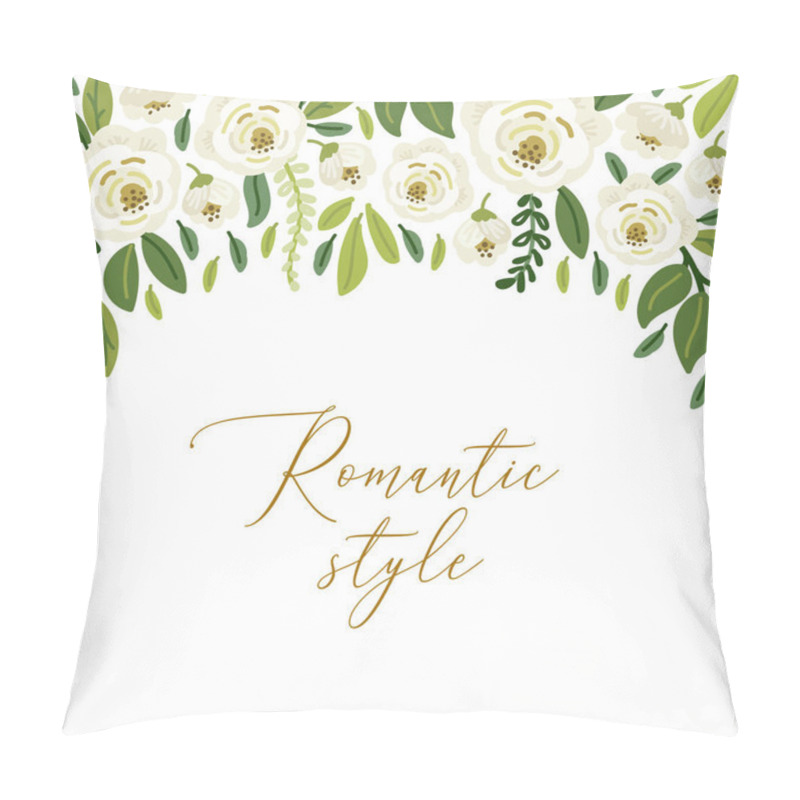 Personality  Cute Botanical Theme Floral Background With Bouquets Of Hand Drawn Rustic White Roses Flowers And Green Leaves Branches Pillow Covers