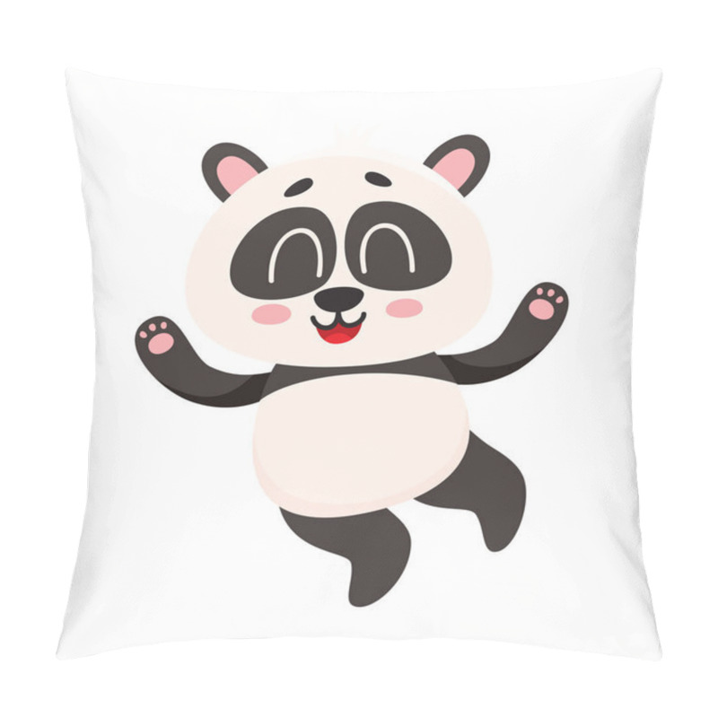 Personality  Cute And Funny Smiling Baby Panda Character Jumping From Happiness Pillow Covers