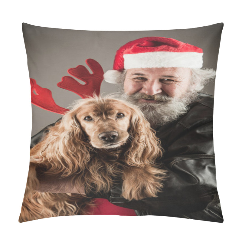 Personality  Santa Claus  With His Dog Pillow Covers