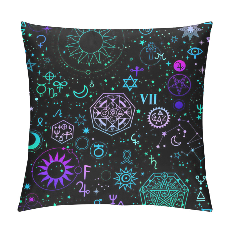 Personality  Seamless Illustration Of Magical Bright Alchemical And Cosmic Signs Pillow Covers