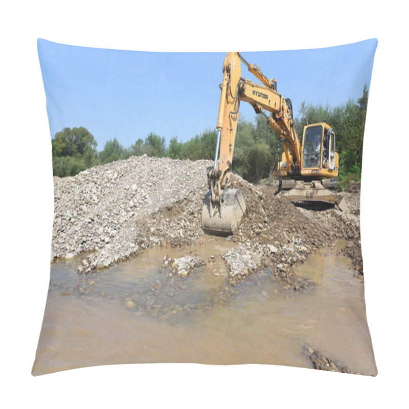 Personality  Kalush, Ukraine - July 8: Loading Boulders In The Car Body On The Construction Of A Protective Dam Near The Town Of Kalush, Western Ukraine July 8, 2015 Pillow Covers