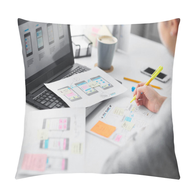 Personality  Web Designer Working On User Interface At Office Pillow Covers