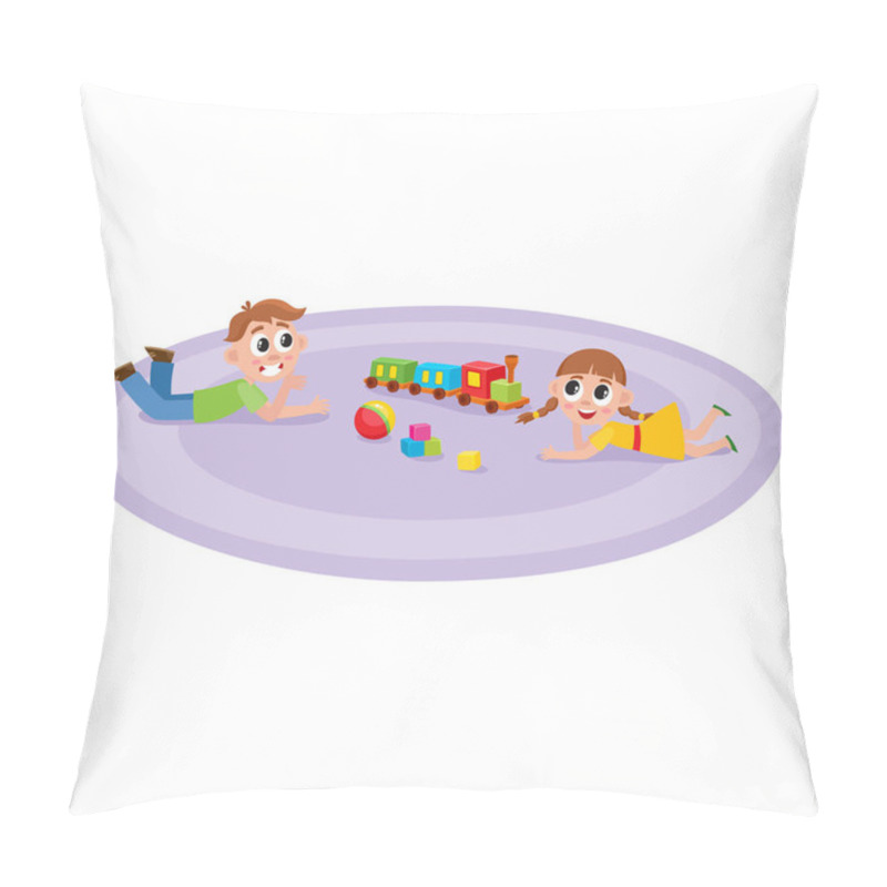 Personality  Vector Flat Boy And Girl Lying At Carpet Pillow Covers