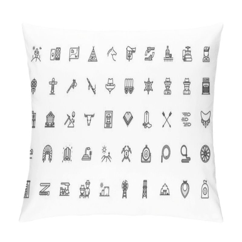 Personality  Wild West Outline Icons On White Background Pillow Covers