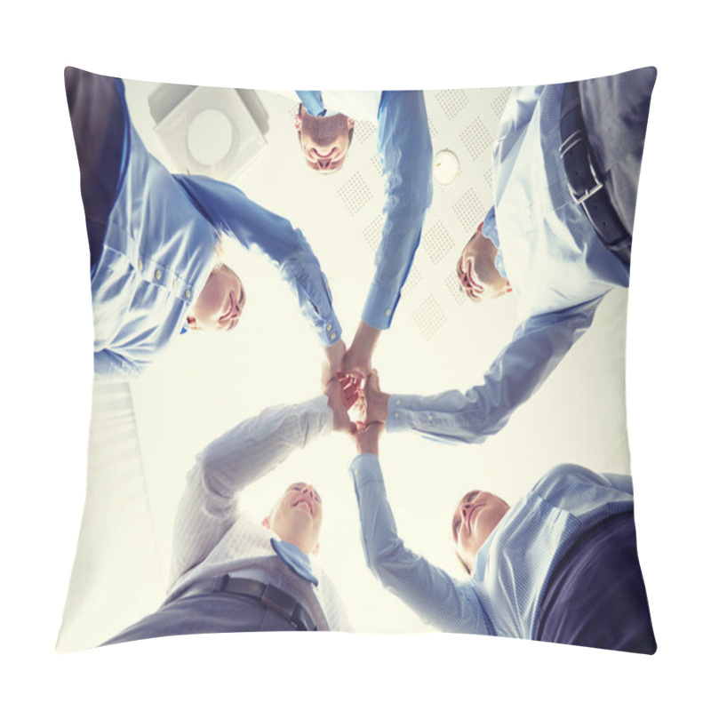 Personality  Smiling Group Of Businesspeople Standing In Circle Pillow Covers