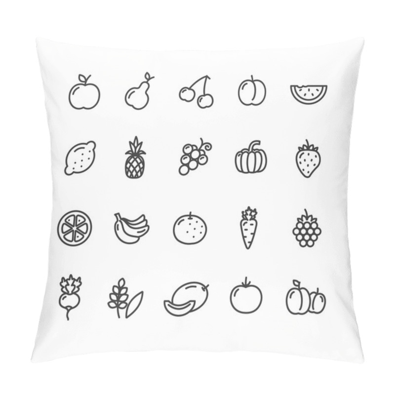 Personality  Fruits And Vegetables Icon Set. Vector Pillow Covers