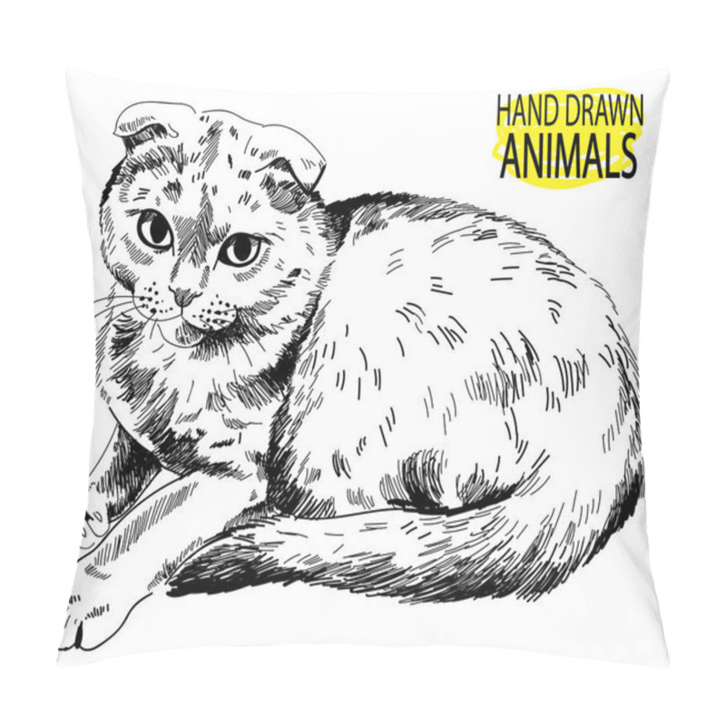 Personality  Scottish Fold. The Cat Is Lying. Vector Freehand Drawing. Pillow Covers