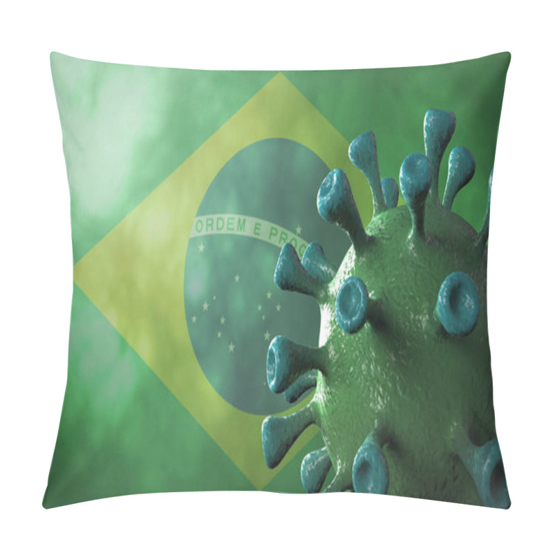 Personality  Covid Brazil Variant, Covid-19 Virus With Brazilian Flag. Pillow Covers