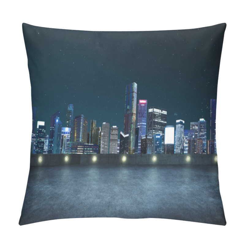 Personality  Empty Asphalt Roof Top With Modern City Skyline, Night Scene. Pillow Covers