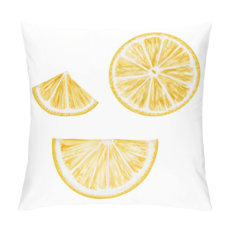 Personality  Yellow Citrus Fruits. Set Of Lemon Slices And Halves. Frisky Juicy Lemon. Watercolor Illustration Isolated From Background. Clip Art For Packaging, Textile And Food Design.  Pillow Covers