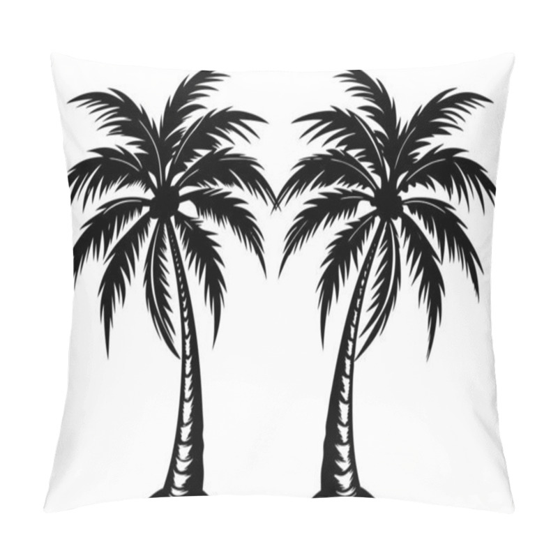 Personality  Striking Black And White Silhouette Of Two Palm Trees Pillow Covers