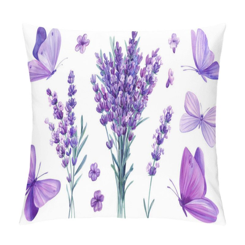 Personality  Watercolor Lavender Flowers And Butterflies, Floral Design Purple Elements On Isolated White Background. Bouquet Flowers. High Quality Illustration Pillow Covers