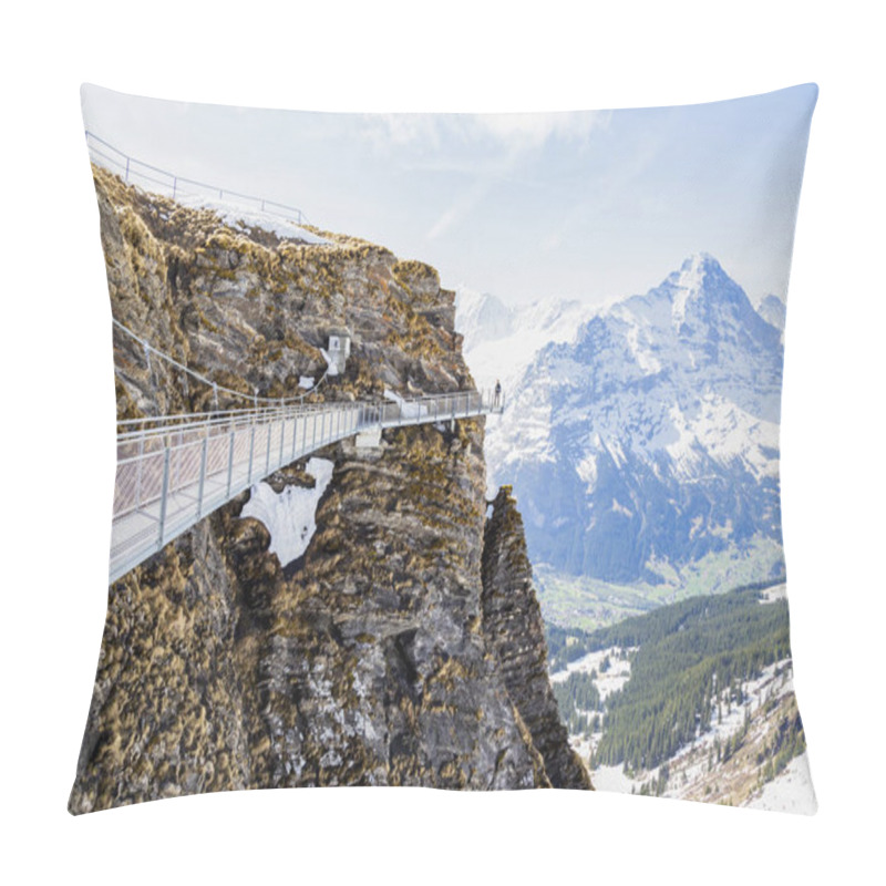 Personality  Traveller Are Walking On Sky Cliff Walk At First Peak Of Alps Mo Pillow Covers