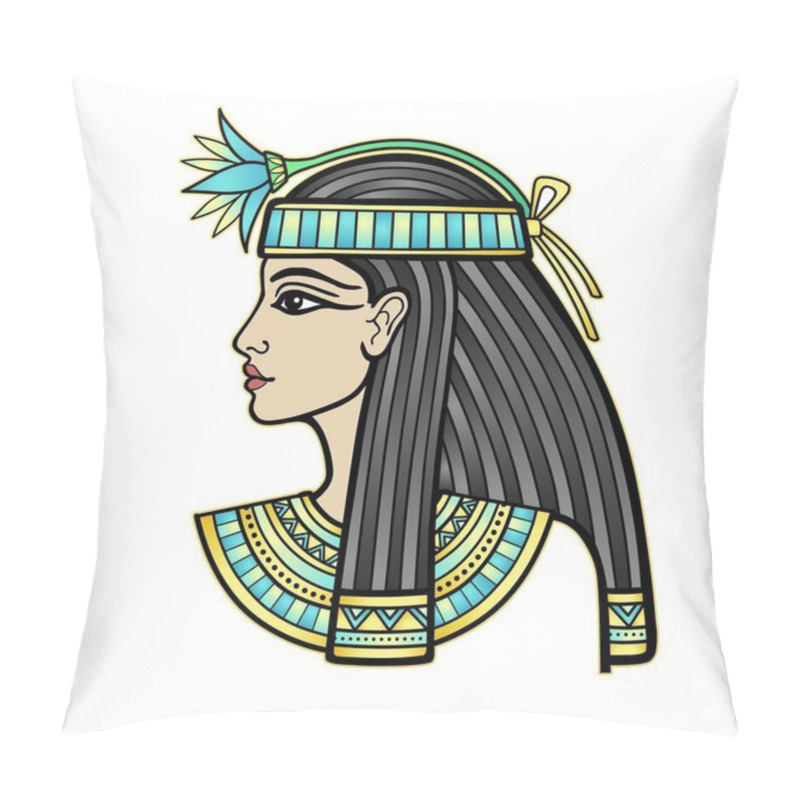 Personality  Animation Portrait Of Beautiful Egyptian Woman With Flower. Goddess, Princess. Profile View. Vector Illustration Isolated On A White Background. Print, Poster, T-shirt, Tattoo. Pillow Covers