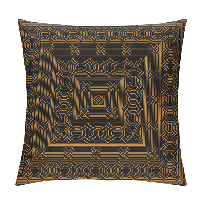 Personality  Vector Golden Seamless Pattern On Black Background. National Celtic Pattern. Vector Pattern For Fabric, Paper Or The Web. Oriental Motifs Pillow Covers