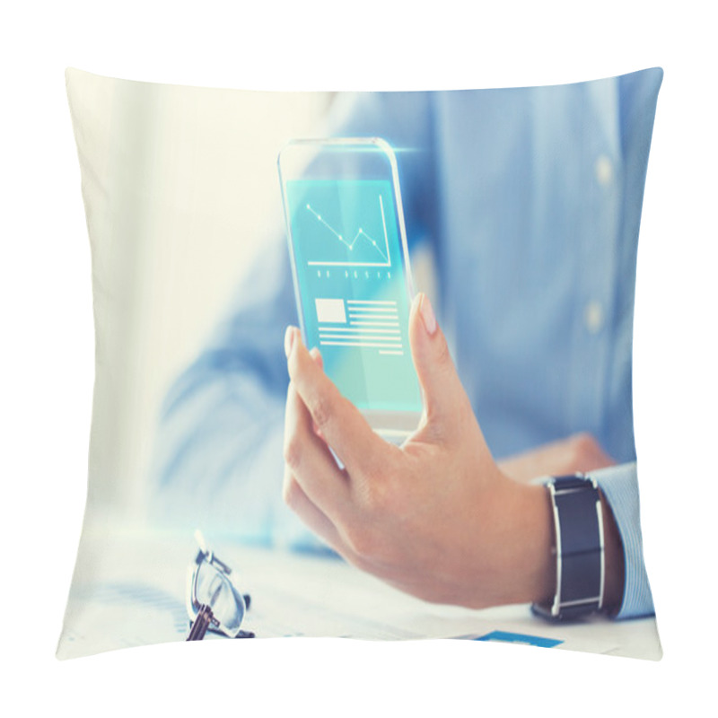 Personality  Close Up Of Woman With Transparent Smartphone Pillow Covers