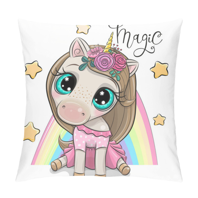 Personality  Cartoon Unicorn And A Rainbow Isolated On A White Background Pillow Covers