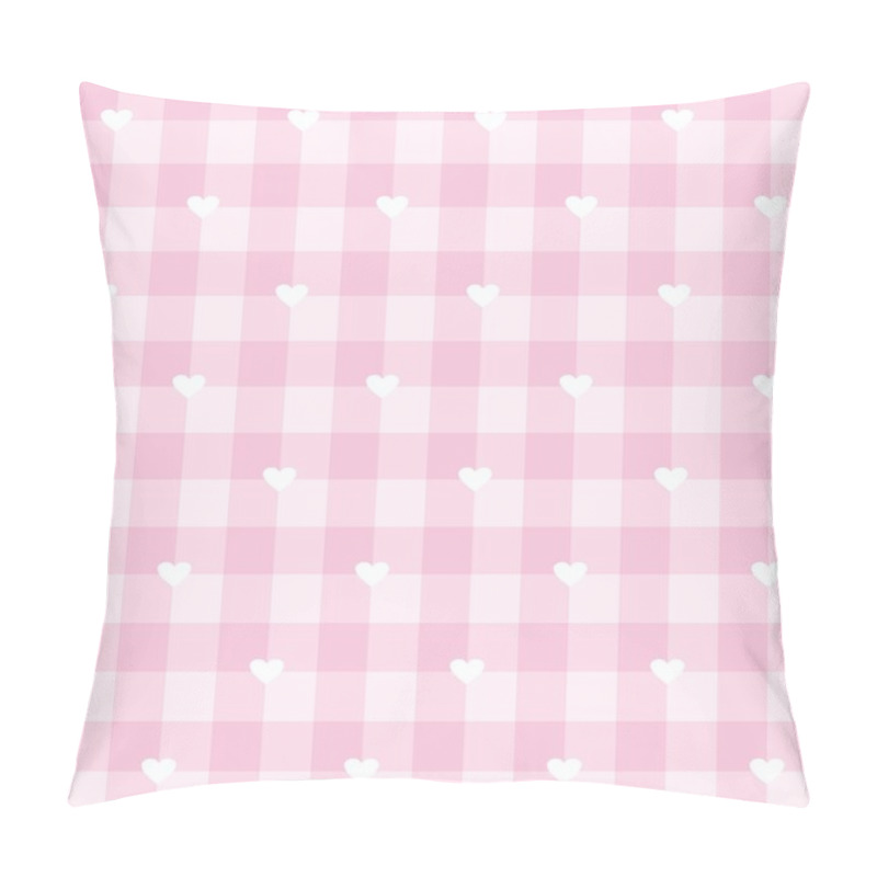 Personality  Seamless Vector Checkered Pattern Or Grid Texture With White Hearts For Web Design, Desktop Wallpaper Or Culinary Blog Website. Sweet Pink Valentines Background Full Of Love. Pillow Covers