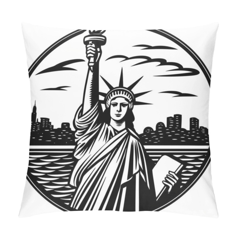 Personality  A Striking Silhouette Of The Statue Of Liberty, Symbolizing Freedom And Democracy. Perfect For Travel, Cultural, And Patriotic-themed Design Projects. Pillow Covers