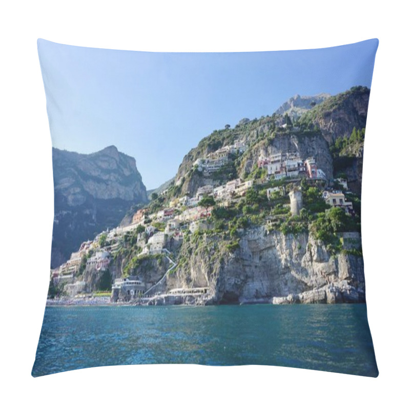 Personality  A Breathtaking View Of Positano, A Stunning Cliffside Village Along Italy's Amalfi Coast. The Image Captures The Colorful Hillside Houses And Lush Greenery Cascading Down To The Deep Blue Mediterranean Sea.                               Pillow Covers