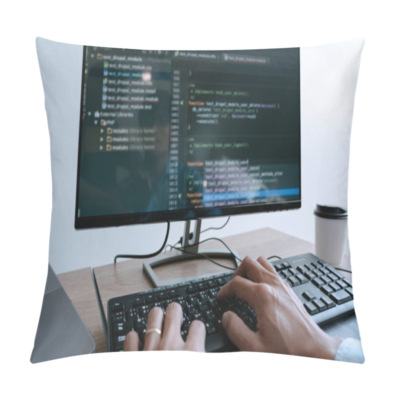 Personality  Programmer Working On Computer In IT Office Typing Data Coding I Pillow Covers