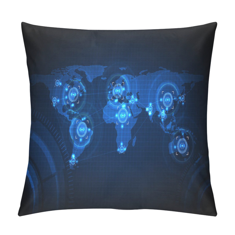 Personality  Abstract Background Of Blue World Maps With Futuristic Technology Target With Connection Line Pillow Covers