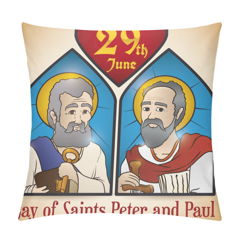 Personality  Stained Glass Portraits Of Saints Peter And Paul For Solemnity, Vector Illustration Pillow Covers