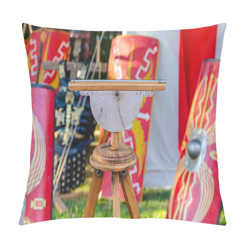 Personality  Dioptra, Topographical Instrument From The Roman Period At A Historical Reenactment Festival. Pillow Covers