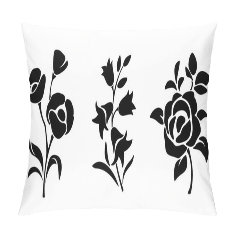 Personality  Black Silhouettes Of Flowers. Vector Illustration. Pillow Covers