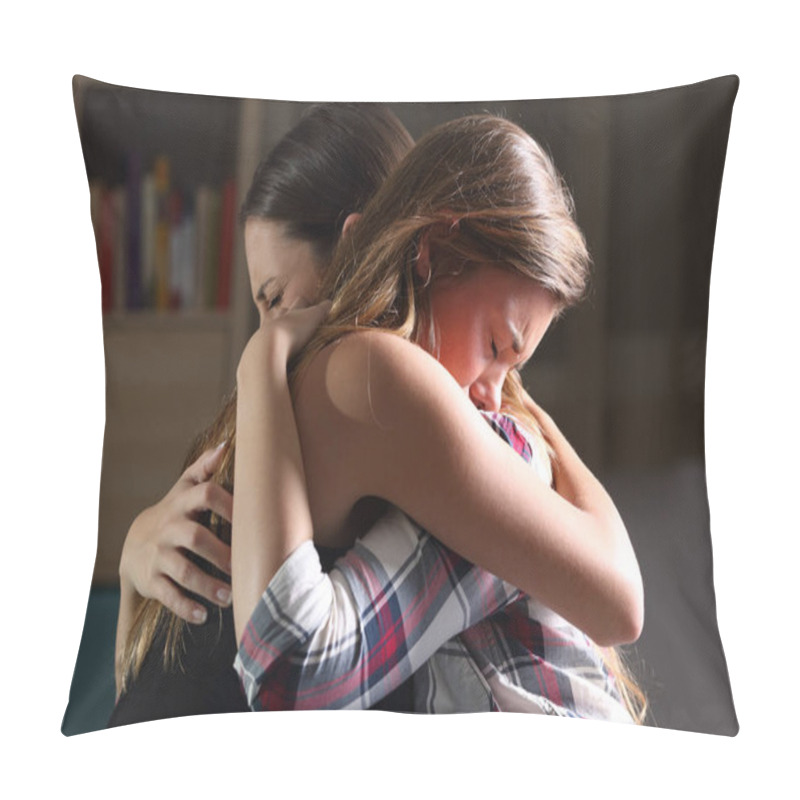 Personality  Two Sad Teens Embracing At Bedroom Pillow Covers