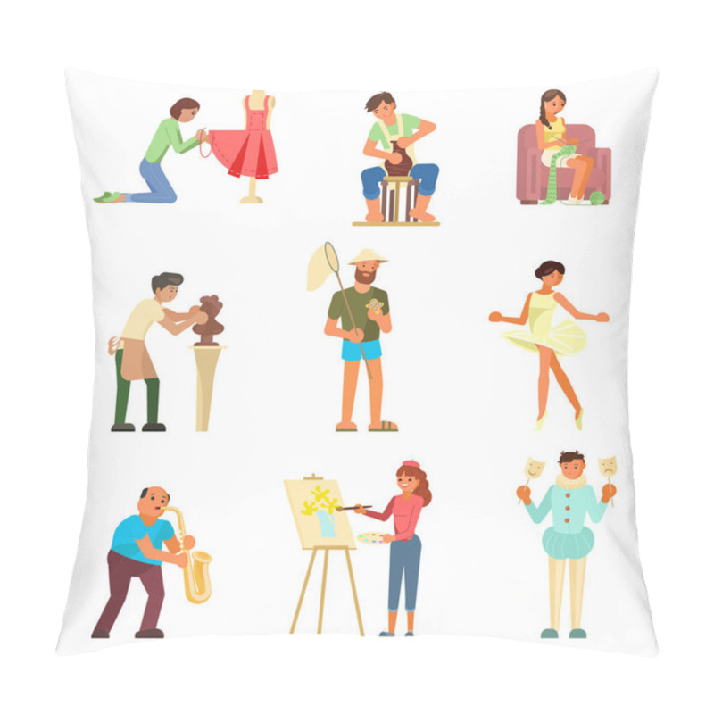 Personality  People And Their Hobbies Vector Flat Illustration Pillow Covers