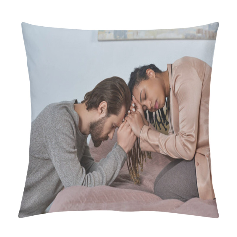 Personality  Sad African American Woman Holding Hands With Man, Worried Multicultural Couple Bonding, Empathy Pillow Covers