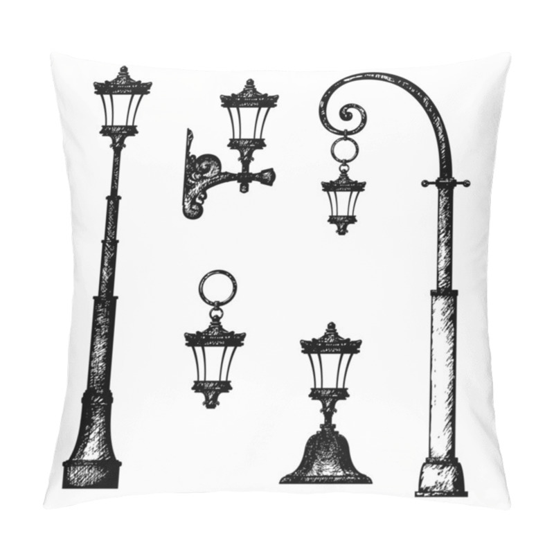 Personality  Sketch Of Street Light, Vector Drawing Pillow Covers