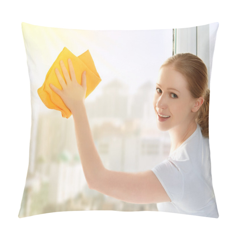 Personality  Happy Girl Housewife Washes A Window Pillow Covers