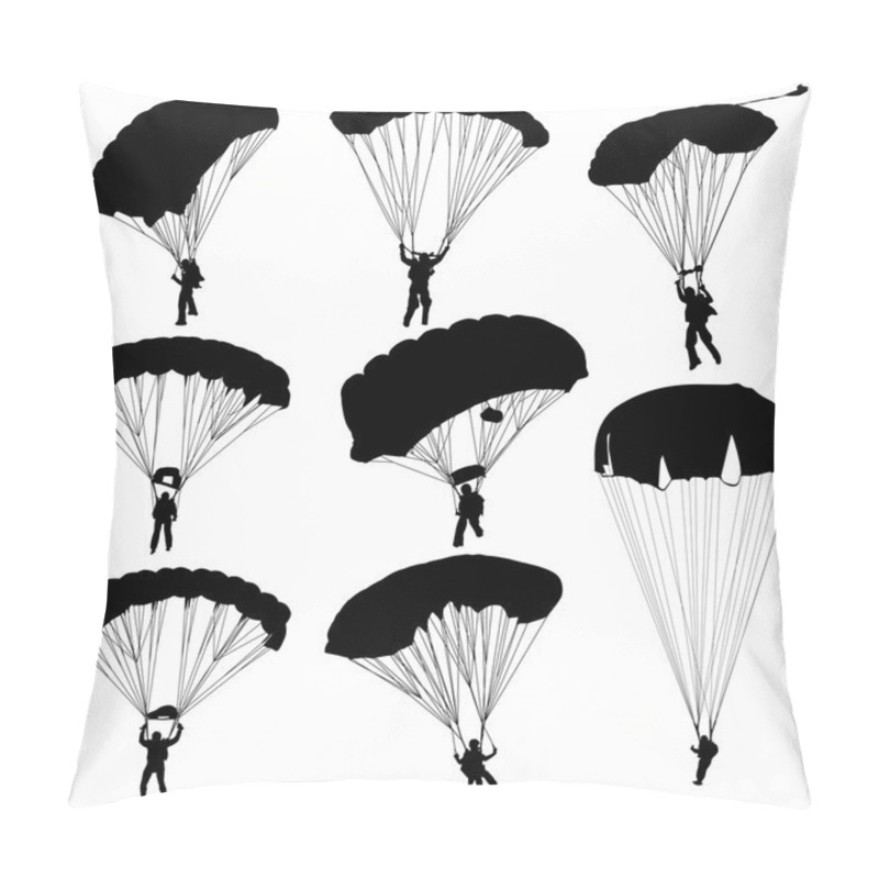 Personality  Set Skydiver, Silhouettes Parachuting Vector Illustration Pillow Covers