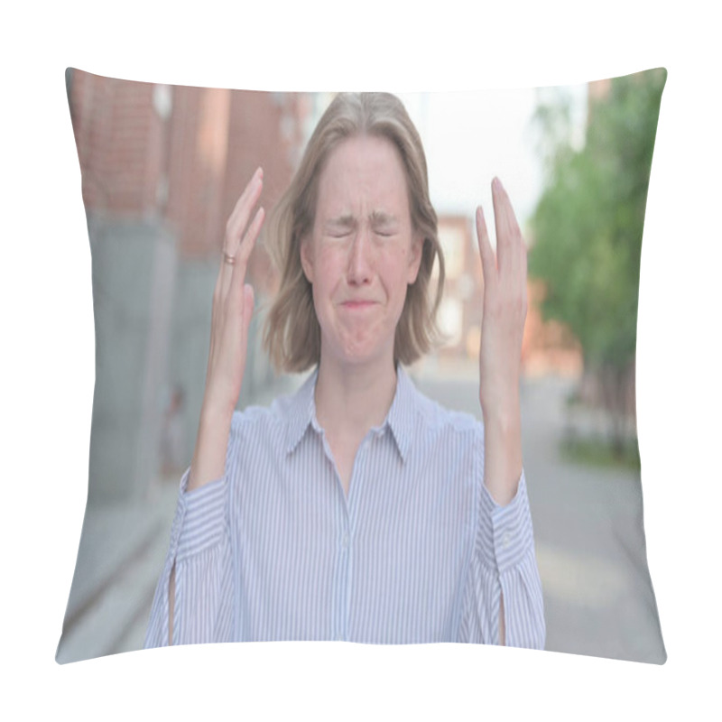 Personality  Portrait Of Excited Woman Reacting To Loss, Outdoor Pillow Covers