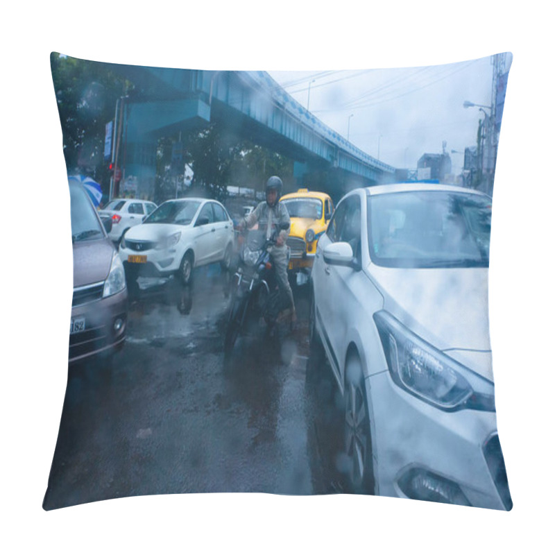 Personality  Wet Monsoon Traffic At Kolkata , West Bengal, India. Pillow Covers