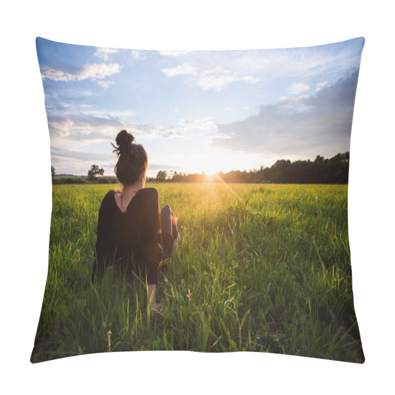 Personality  Woman  Watching The Sunset Pillow Covers