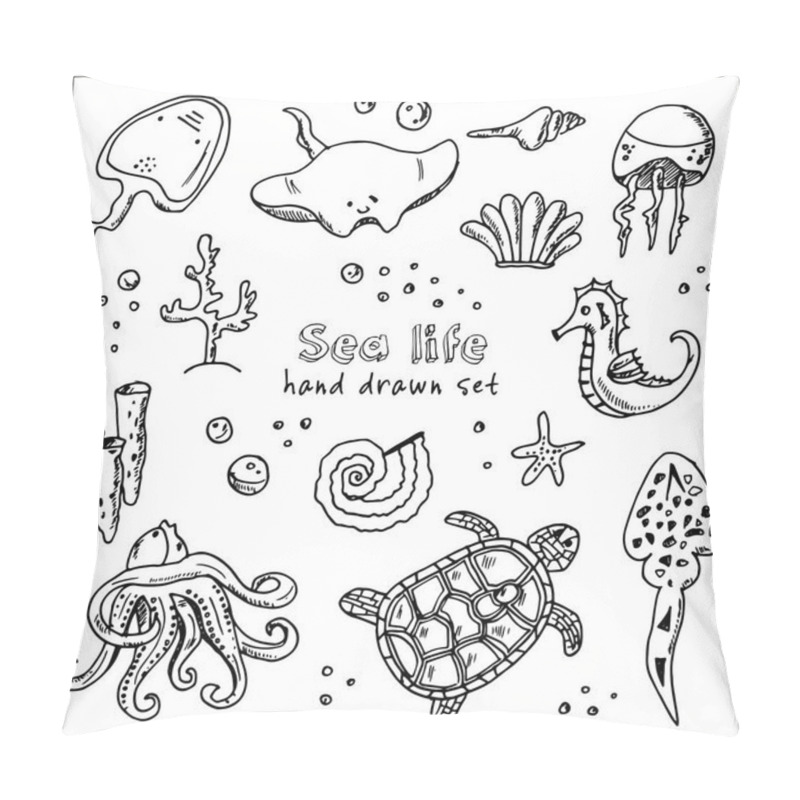 Personality  Hand Drawn Doodle Sea Life Set. Pillow Covers