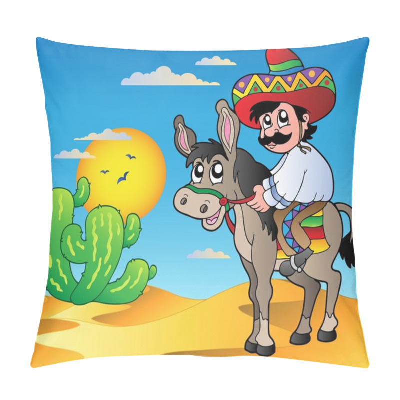 Personality  Mexican Riding Donkey In Desert Pillow Covers