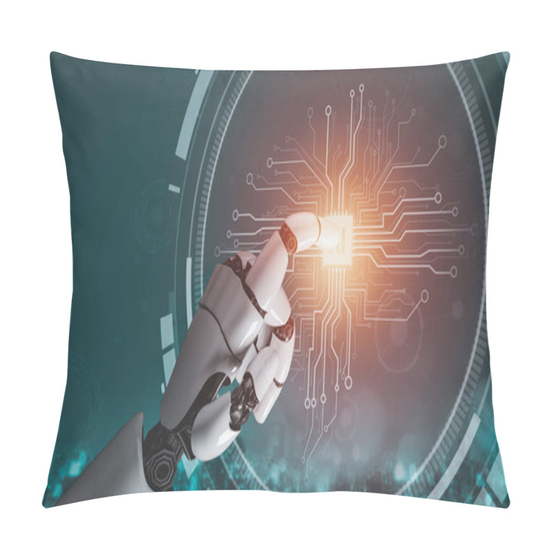 Personality  Futuristic Robot Artificial Intelligence Revolutionary AI Technology Development And Machine Learning Concept. Global Robotic Bionic Science Research For Future Of Human Life. 3D Rendering Graphic. Pillow Covers