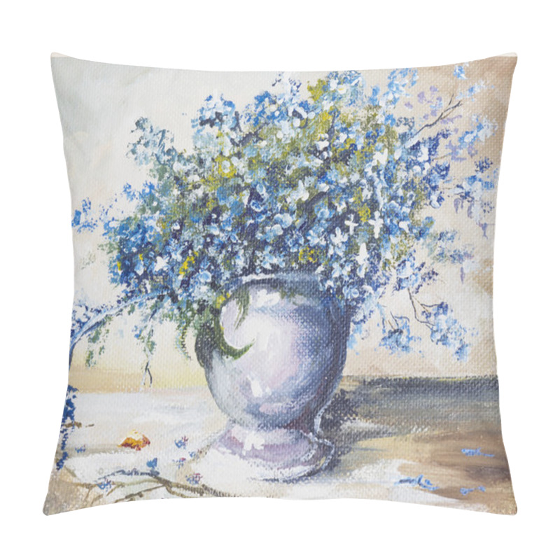 Personality  Spring Blue Flowers Oli Painting Pillow Covers