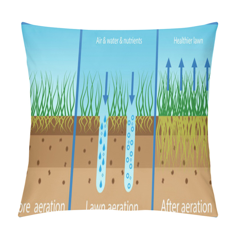 Personality  Aeration Of The Lawn. Enrichment With Oxygen Water And Nutrients To Improve Lawn Growth. Before And After Aeration: Gardening, Lawn Care Services. Advantages, Aeration. Vector Pillow Covers