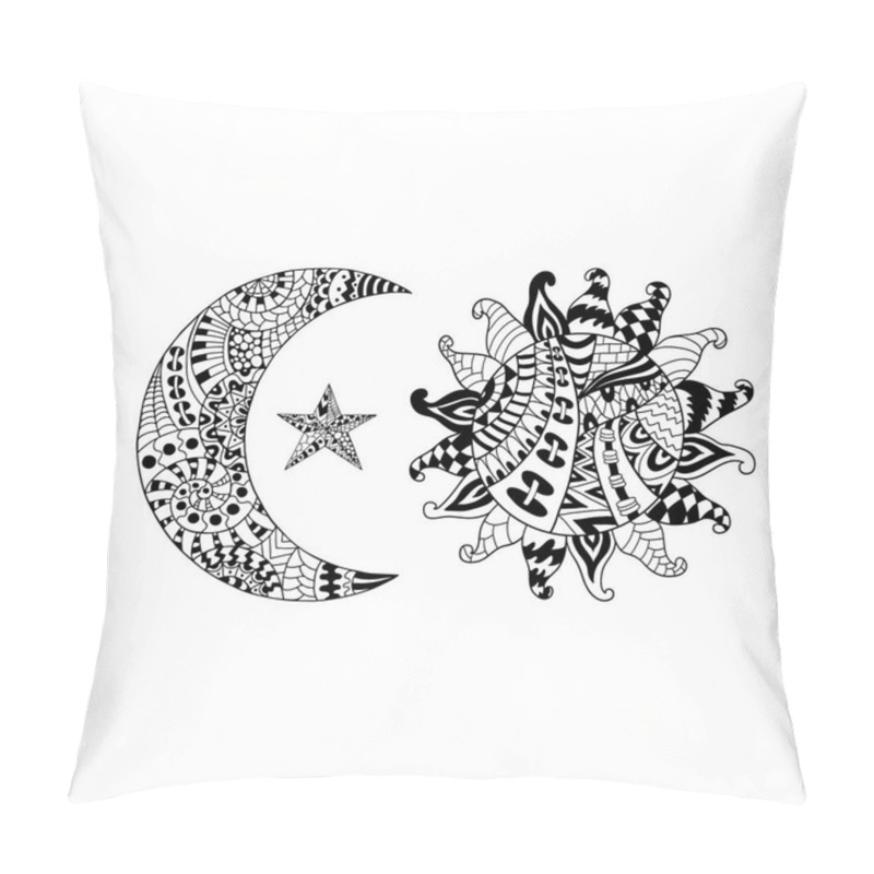 Personality  Hand Drawn Sun, New Moon And Star For Anti Stress Colouring Page. Pillow Covers