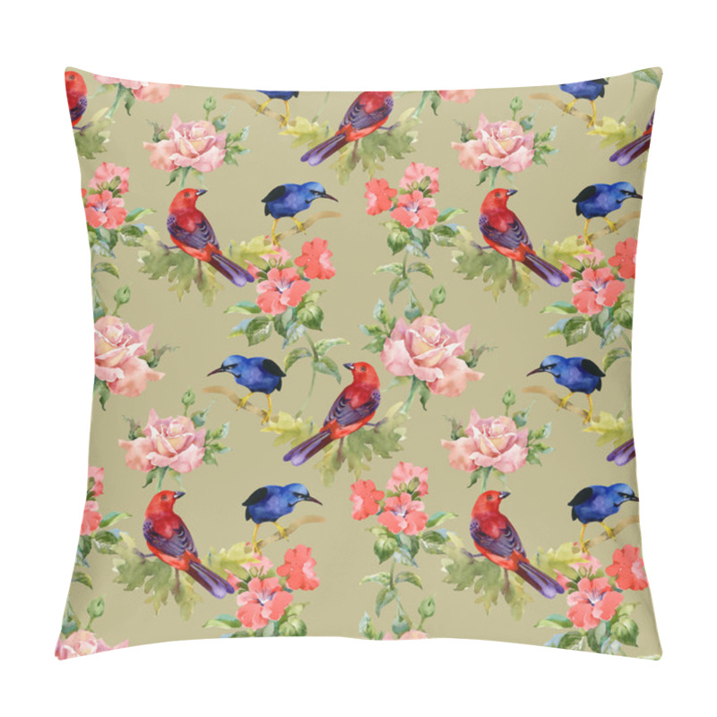 Personality  Pattern With Exotic Birds With Beautiful Flowers Pillow Covers