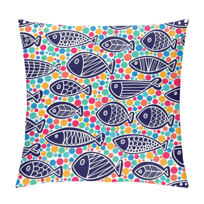 Personality  Cute Fish And Polka Dots. Kids Line Background. Seamless Pattern. Can Be Used In Textile Industry, Paper, Background, Scrapbooking. Pillow Covers